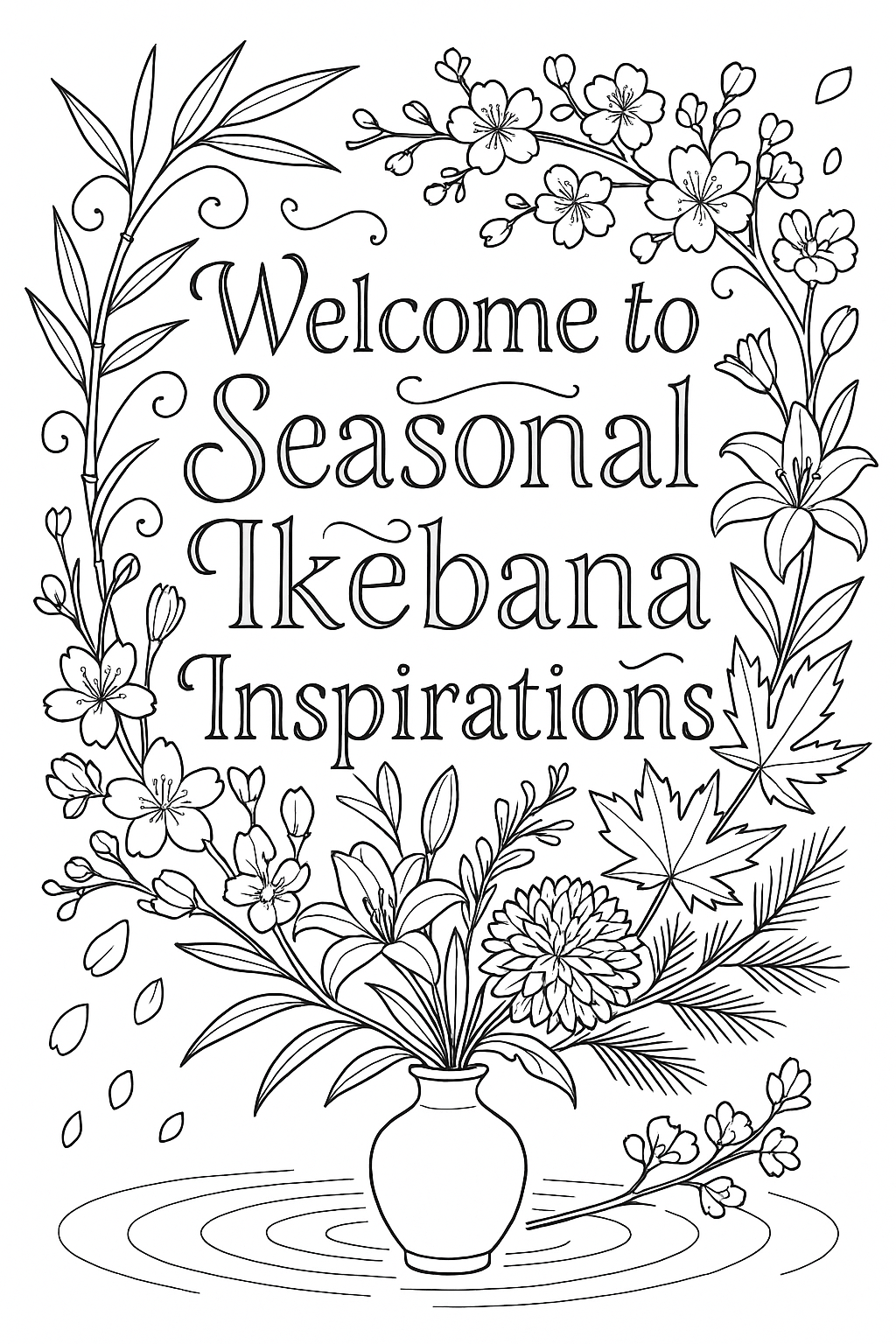 Seasonal Ikebana Inspirations: An Adult Coloring Journey Through Nature’s Cycles