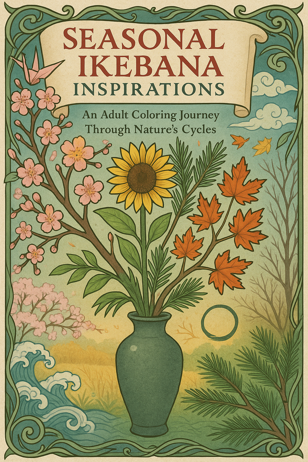 Seasonal Ikebana Inspirations: An Adult Coloring Journey Through Nature’s Cycles